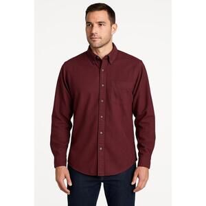 Eddie Bauer Shirt Mens Size Large Burgundy Button Up Classic Fit Long Sleeve
